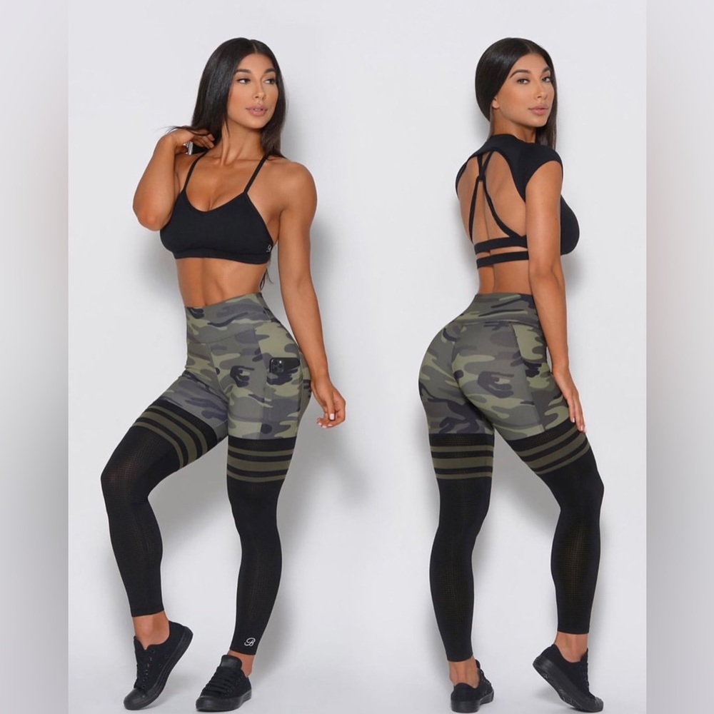 Bombshell Sportswear Scrunch Thigh Highs, Army Green Camo, Size Small